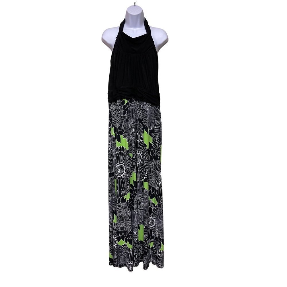 Lane Bryant Black Green Floral Maxi Dress Halter Sleeveless Women's Size 18 20